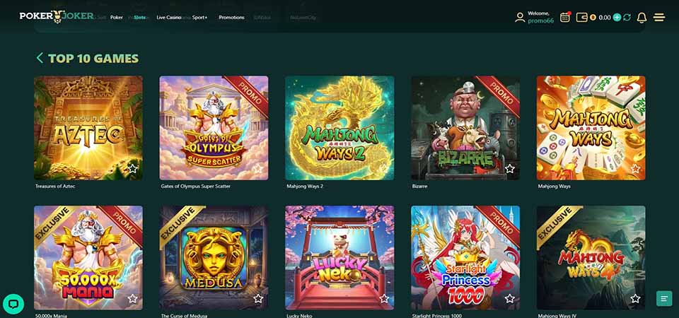Screenshot of the Pokerjoker casino page