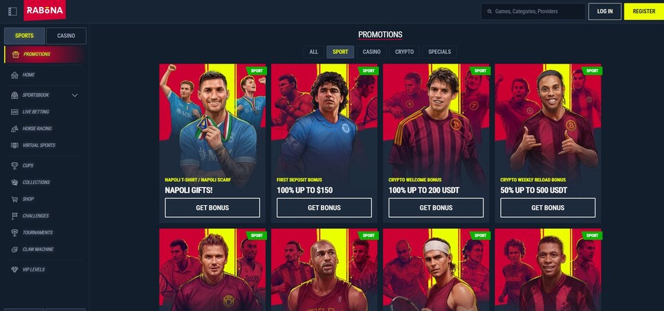 Screenshot of Rabona promotions