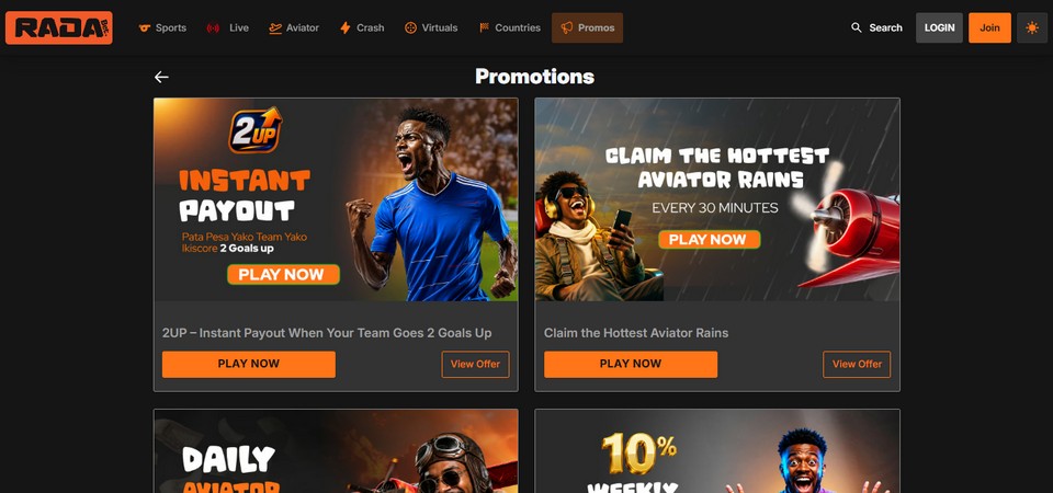 Screenshot of the Radabet promo page