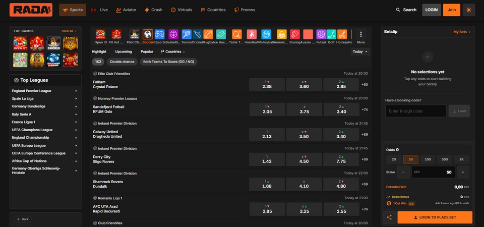Screenshot of the Radabet LIVE Betting page