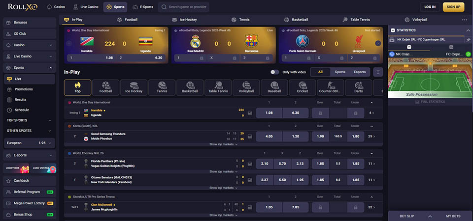 Screenshot of the RolleXO sport page