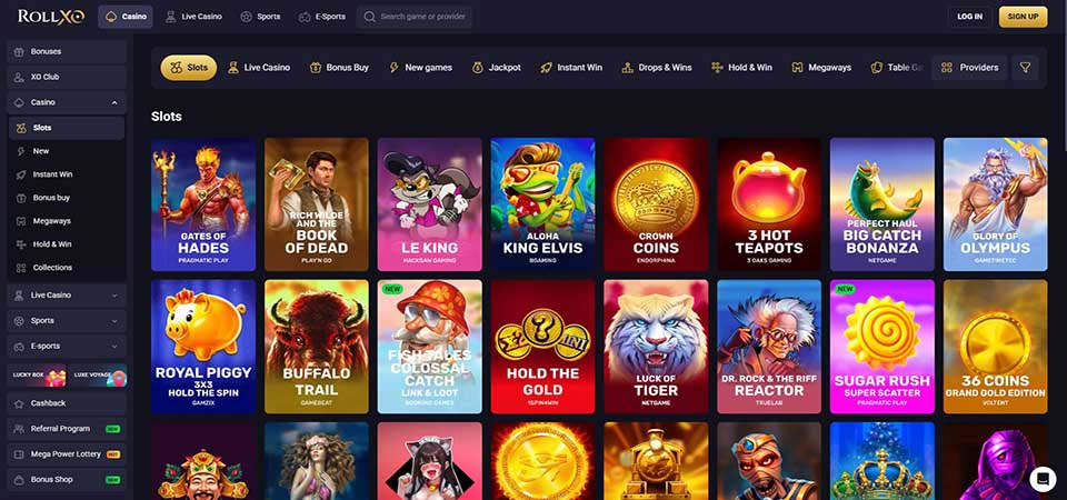 Screenshot of the RolleXO casino page