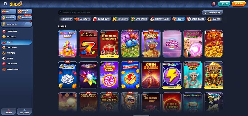 Screenshoot of the Shikaka casino page