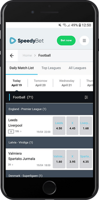 Speedybet mobile football betting page