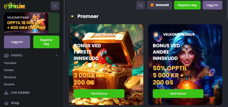 Screenshot of the Spinline promo page