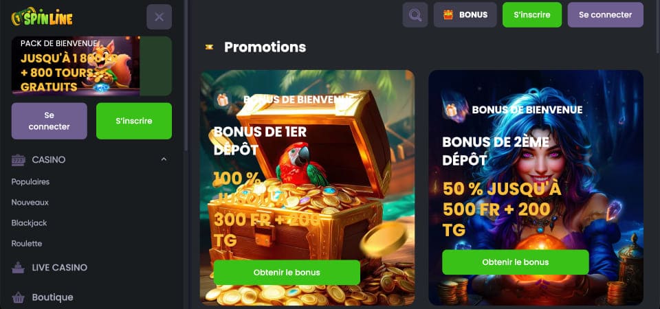 Screenshot of the Spinline promo page