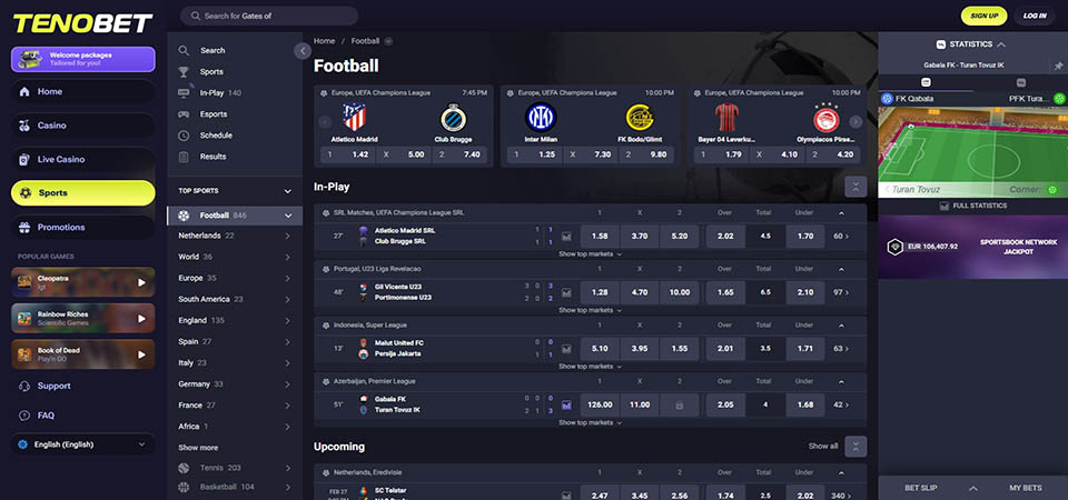 Screenshot of the Tenobet sport page