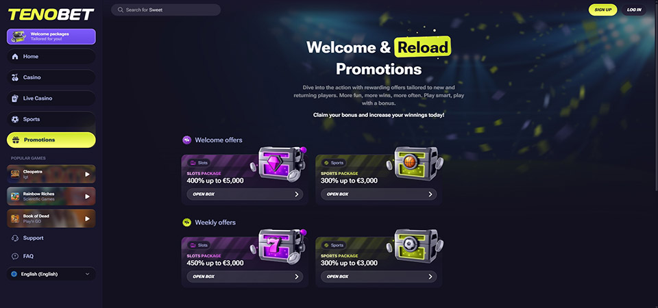 Screenshot of the Tenobet promo page