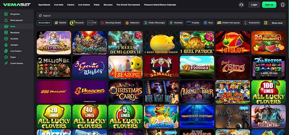 Screenshot of the Vemabet casino page