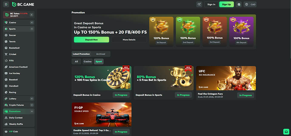 Screenshot of the BC.GAME promo page