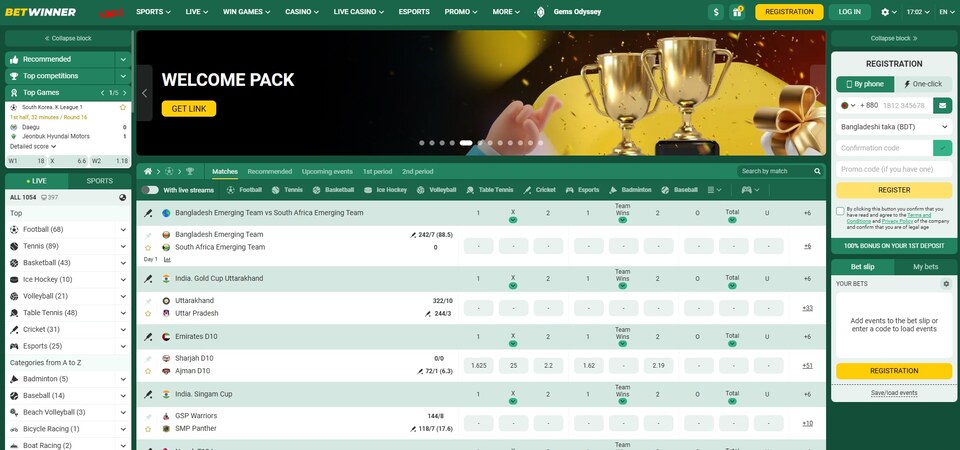Image of main page for BetWinner