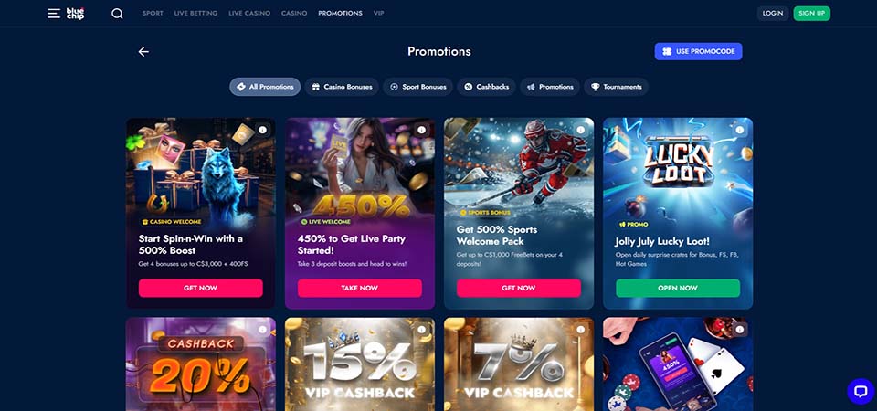 Screenshot of the Bluechip promo page