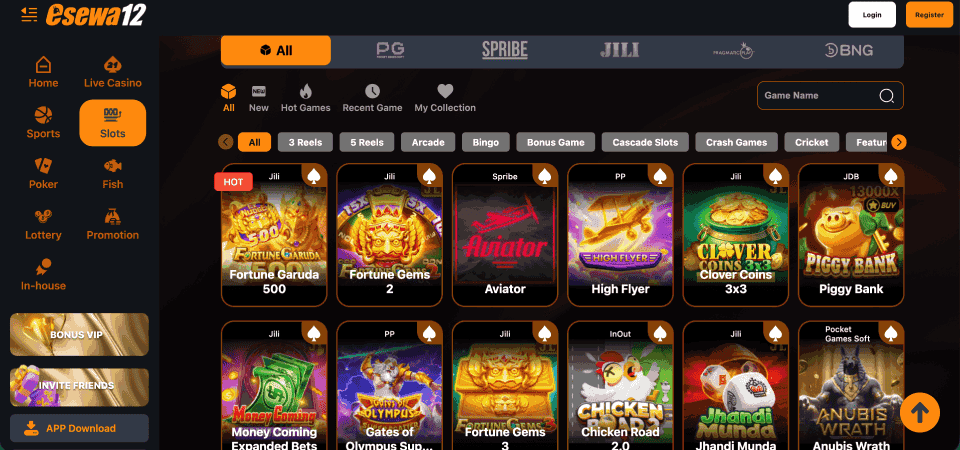 Screenshot of the eSewa12 casino page