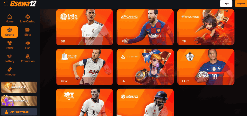 Screenshot of the eSewa12 sport page