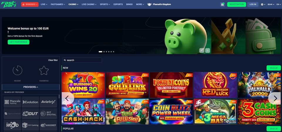 Screenshot of casino page at FastPari