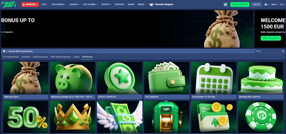 Screenshot of promotions page at FastPari
