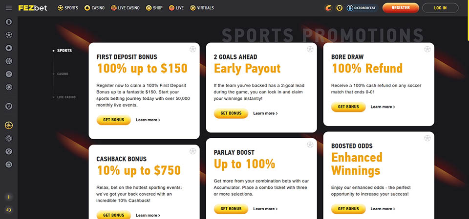 Screenshot of the FezBet promo page