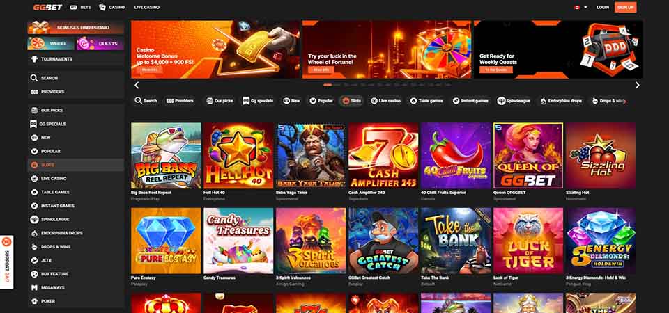 Screenshot of the GGBET casino page