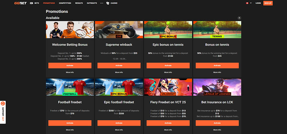 Screenshot of the GGBET promo page