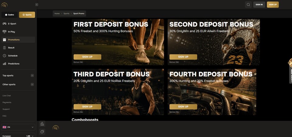 Screenshot of promotions at Golden Ring