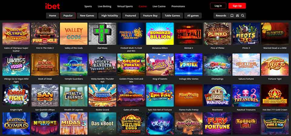 Screenshot of the 1bet casino page
