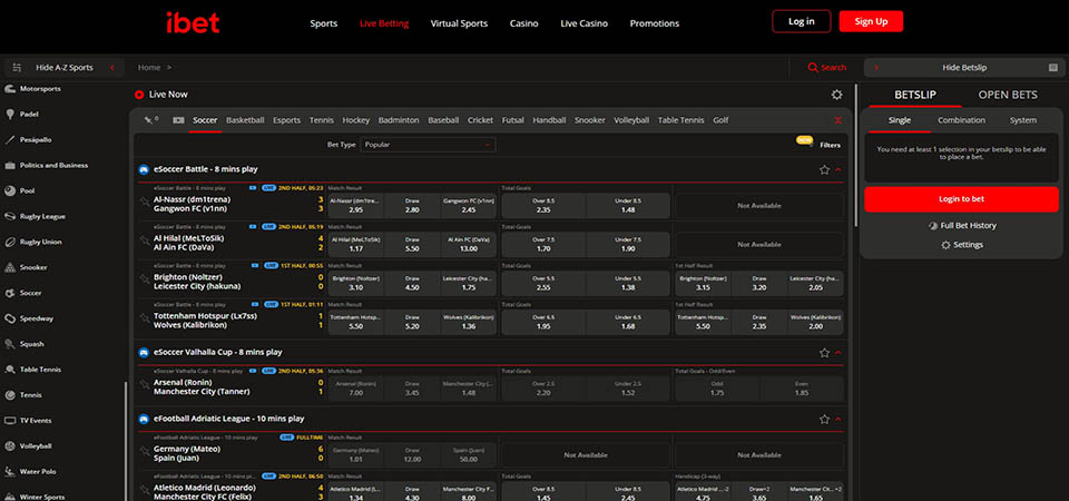Screenshot of the ibet live page