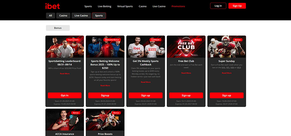 Screenshot of the ibet promo page