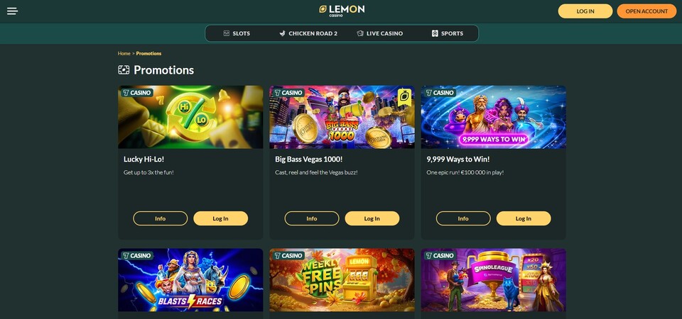 Screenshot of promotions at Lemon