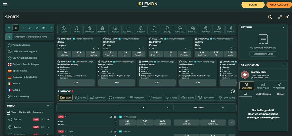 Screenshot of sports page at Lemon