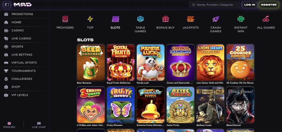 Screenshot of the Betista casino page