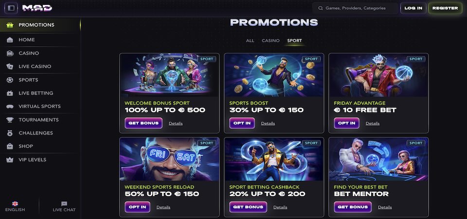 Screenshot of the Betista bonuses page