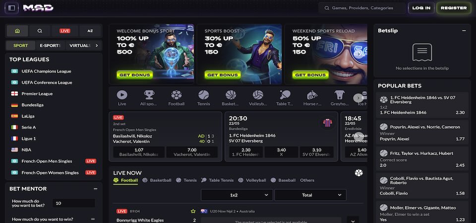 Screenshot of the Betista sport page