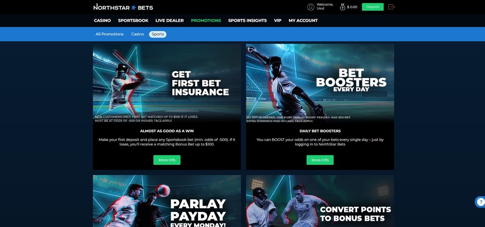 Screenshot of NorthstarBets' promotions