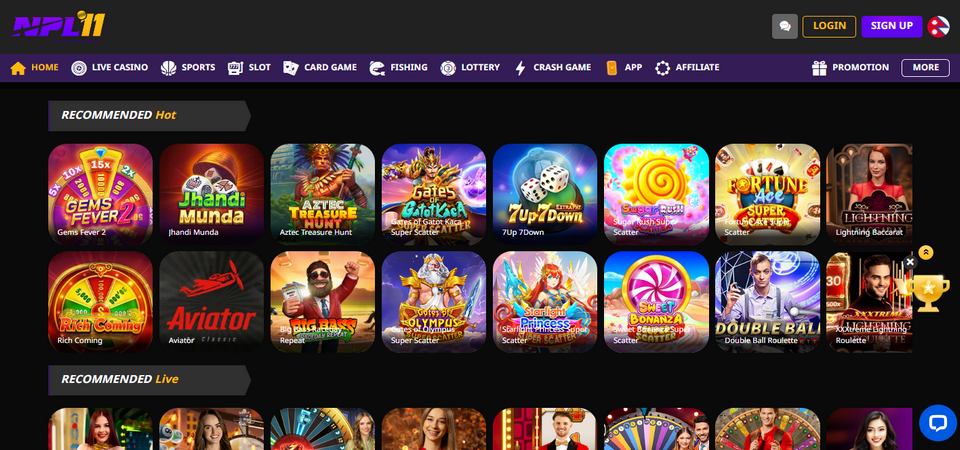 Screenshot of the NPL11 Casino page
