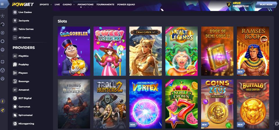 The screenshot of Powbet casino page