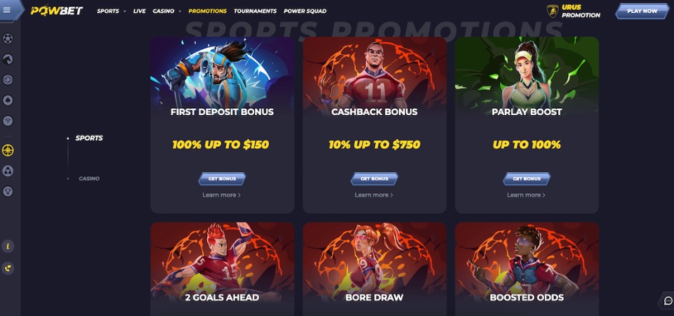 The screenshot of Powbet promo page