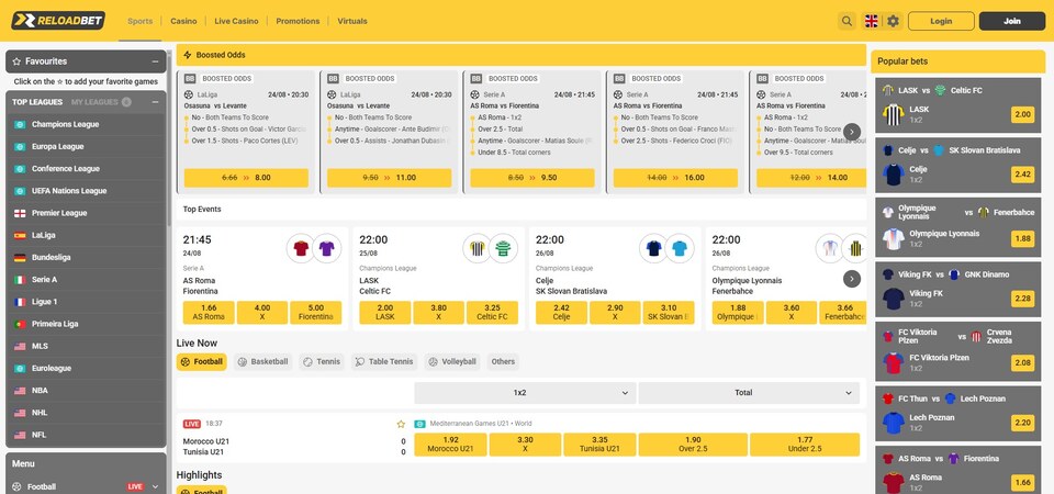 Screenshot of promotions page at ReloadBet