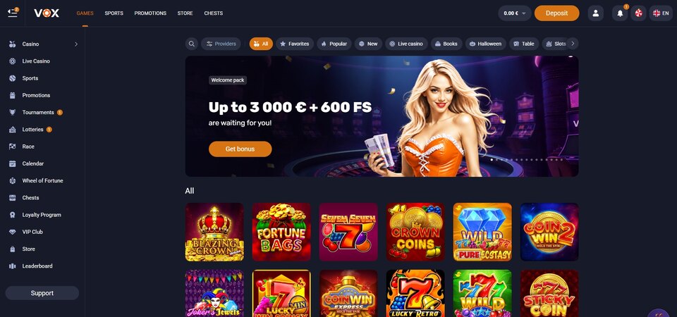 Screenshot of casino at Vox Casino
