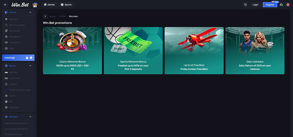 Screenshot of the Win.Bet promo page