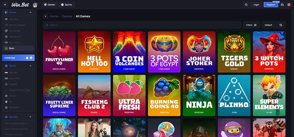 Screenshot of the Win.Bet casino page