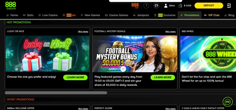 Screenshot of the 888casino bonus page