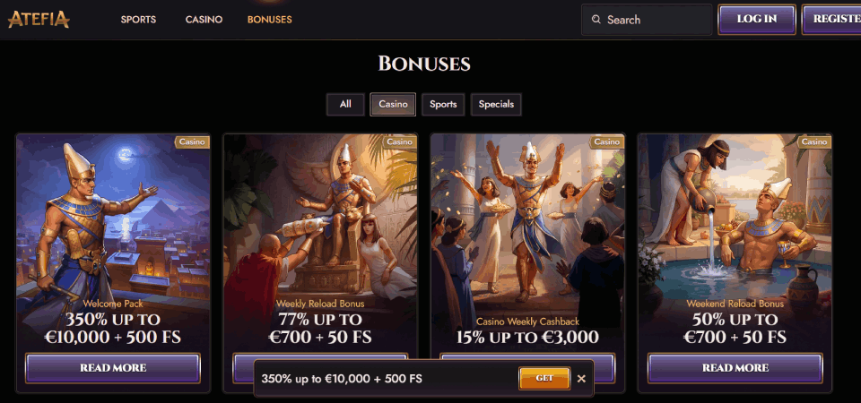 Screenshot of the Atefia bonus page