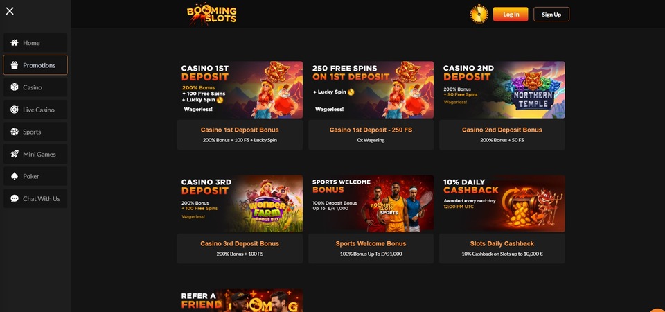 Screenshot of promotions at BoomingSlots