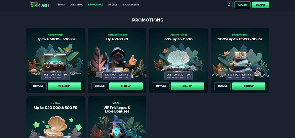 Screenshot of the CrownPokies promo page
