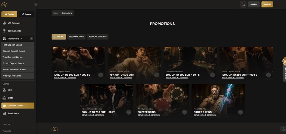 Screenshot of promotions at Golden Ring