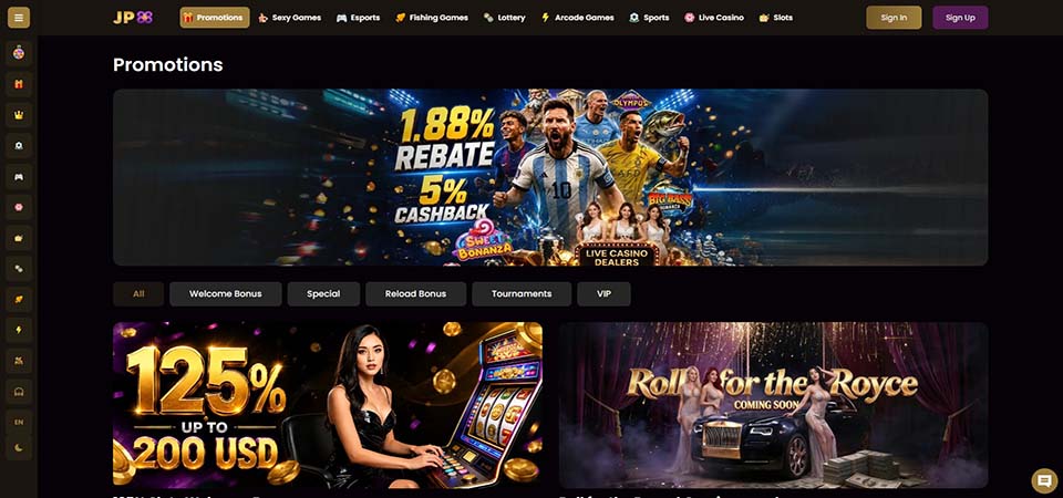 Screenshot of the Jackpot88 bonus page