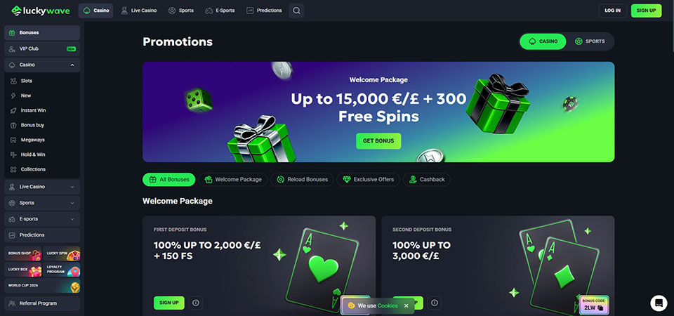 Screenshot of the LuckyWave promo page