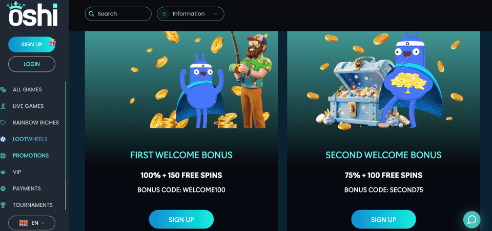Screenshot of the Oshi promo page