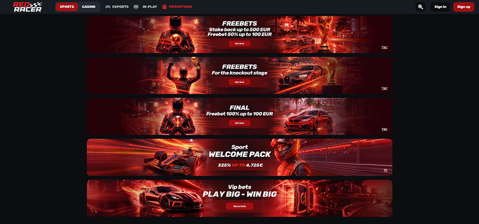 Screenshot of the Redracer bonus page