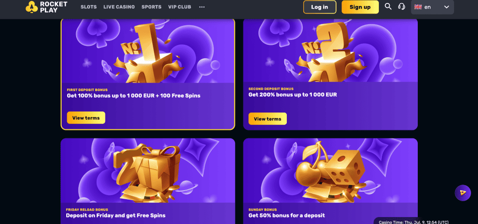 Screenshot of the RocketPlay promo page